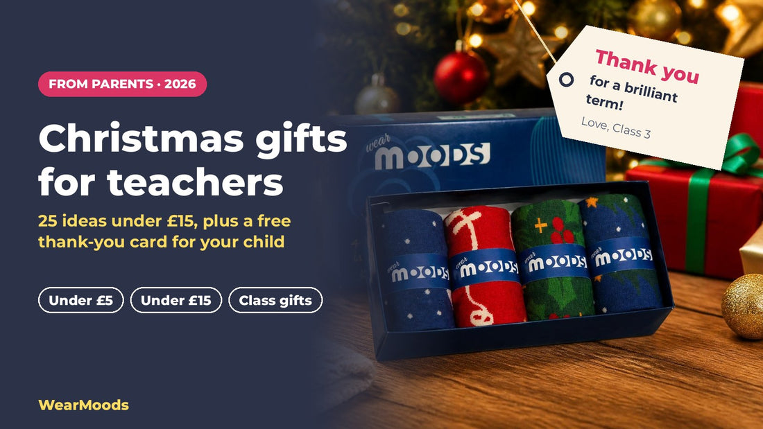 Christmas socks gift box with a thank-you tag for a teacher